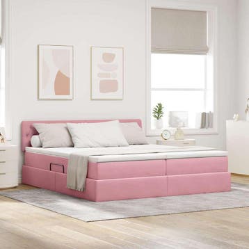 vidaXL LED opbergbed met matras Roze 180 x 200 cm Fluweel, Verzenden, Nieuw