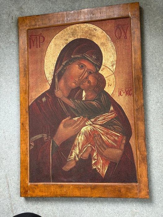 Icoon - Moeder Gods - Hout - 50 x 50 cm, Antiek en Kunst, Antiek | Boeken en Manuscripten