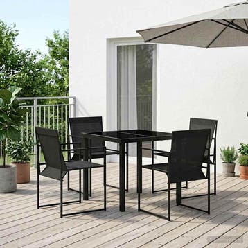vidaXL Tuin Eettafel Set 5 pcs Zwart Textilene en Staal, Verzenden, Nieuw
