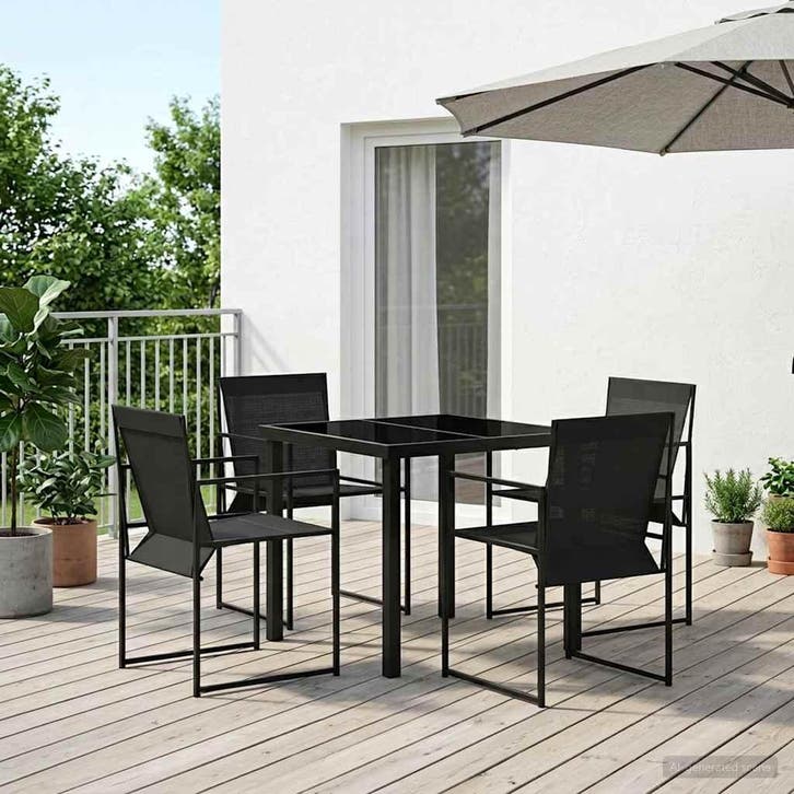 vidaXL Tuin Eettafel Set 5 pcs Zwart Textilene en Staal, Tuin en Terras, Tuinsets en Loungesets, Nieuw, Verzenden