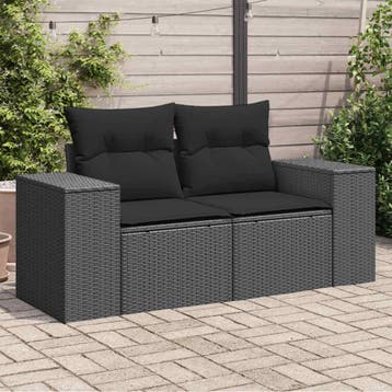 vidaXL Tuinbank met kussens 2-zits zwart poly rattan, Tuin en Terras, Verzenden, Nieuw