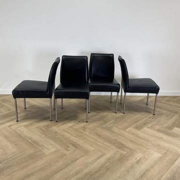 Complete set van 4 eetkamestoelen,  donker blauw - rvs poot, Huis en Inrichting, Gebruikt