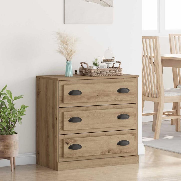 vidaXL Dressoir Artisan Eiken 70 x 35,5 x 67,5 cm Bewerkt, Huis en Inrichting, Kasten | Dressoirs, Nieuw, Verzenden