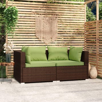 vidaXL Bank 2-zits met kussens poly rattan bruin, Tuin en Terras, Verzenden, Nieuw