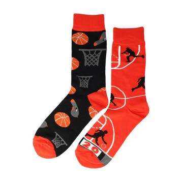 Sokken - Basketball Print - Zwart Oranje - Katoen - Maat, Kleding | Dames, Sokken en Kousen, Nieuw