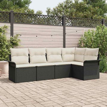 vidaXL Tuinbank Set 5 st Zwart poly rattan, Verzenden, Nieuw