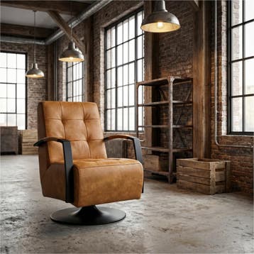 Leren draaifauteuil Mind - Kenia Cognac (cognac) -, Nieuw, Ophalen of Verzenden, 50 tot 75 cm, Industrieel, Modern