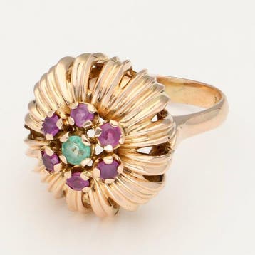 Ring - 18 karaat Roségoud - Robijn/Smaragd