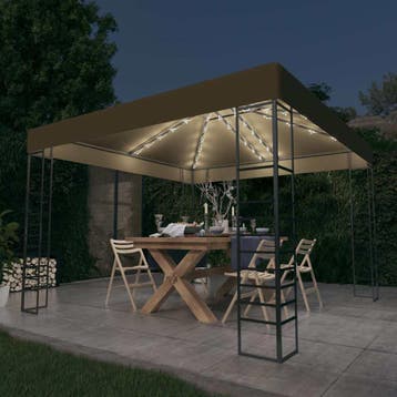 vidaXL Tuinpaviljoen met LED-lichtslinger 3x3 m taupe, Verzenden