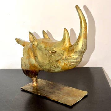 Abdoulaye Derme - sculptuur, Rhinocéros stylisé - 18 cm -