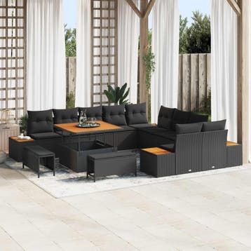 vidaXL Tuinbank Set 13 st 12-Aantal zitplaatsen Zwart Poly, Verzenden