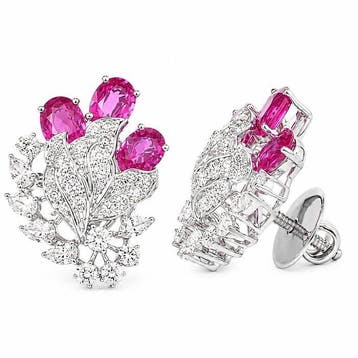 Oorstekers - 14 karaat Witgoud - 2.68ct. tw. Robijn -
