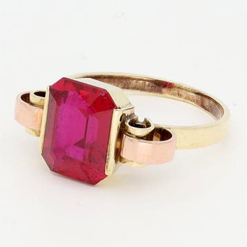 Bague - 14 carats Or jaune, Or rose - Robijn, Nieuw