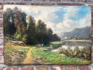 Van Roy (XIX) - Koeien aan de rivier,