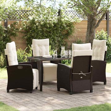 vidaXL Tuin Eettafel Set 5 st Bruin poly rattan, Verzenden
