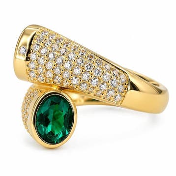 Zonder minimumprijs - Ring Verguld Smaragd - Diamant -