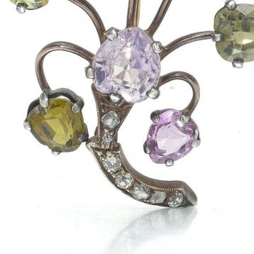 Broche - 9 kt. Geel goud - Victoriaanse amethist, groene