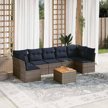 vidaXL 8-delige Loungeset met kussens poly rattan grijs, Verzenden, Loungeset