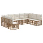 vidaXL Buiten bank set met kussen 9 pcs Naturel Polyester, Verzenden
