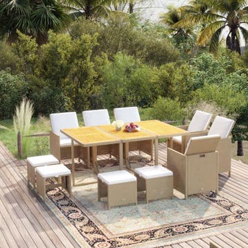 vidaXL 11-delige Tuinset met kussens poly rattan beige, Tuin en Terras, Tuinsets en Loungesets, Verzenden, Nieuw, Tuinset