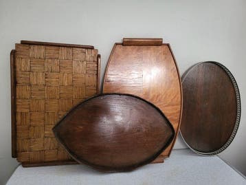 Plateau - Bois, cuivre, métal - Quatre plateaux en bois