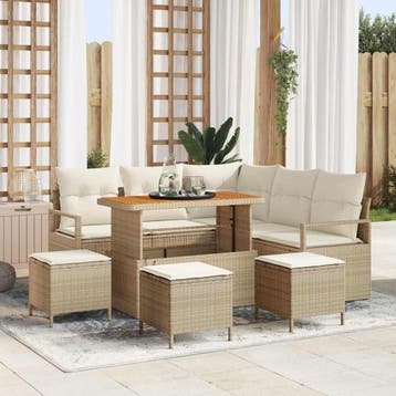 vidaXL Tuinbank Set 9 st Beige poly rattan, Verzenden