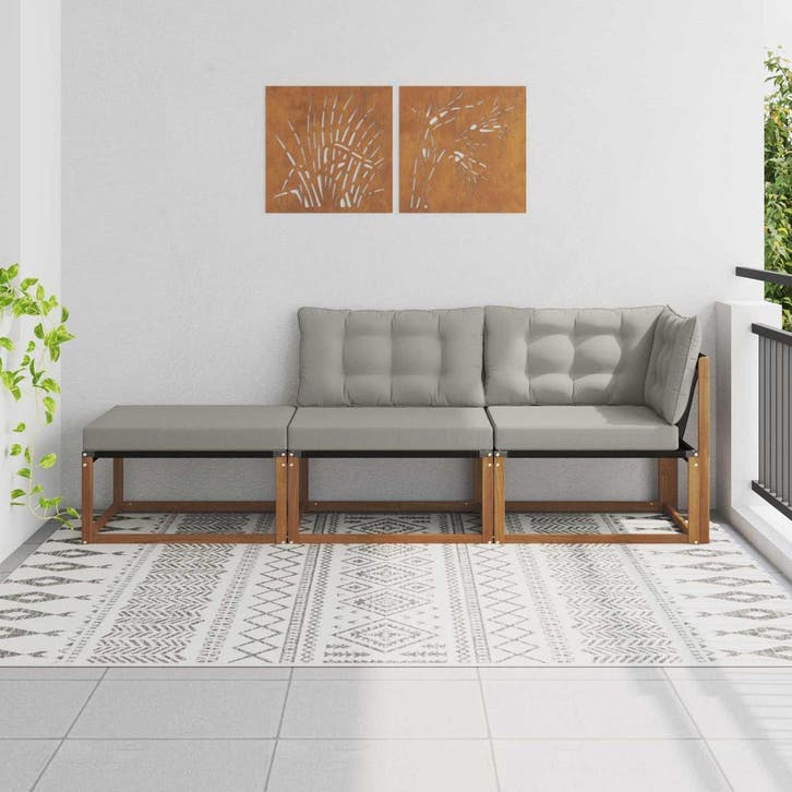 vidaXL Sectie Sofa Eenheden met kussen 3 Stuk Naturel en, Tuin en Terras, Tuinsets en Loungesets, Nieuw, Verzenden