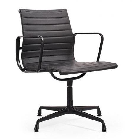 Vergaderstoel EA108 Leder zwart frame zwart, Huis en Inrichting, Bureaus, Nieuw, Verzenden