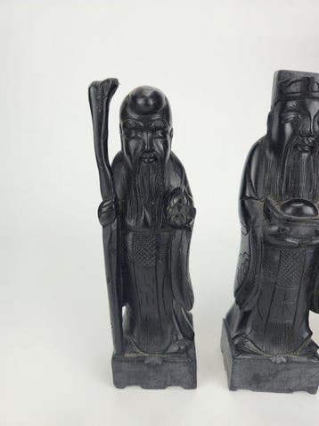 Wooden Statues of Fu, Lou and Shou - Bois - Chine - Dynastie, Antiquités & Art