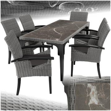 Wicker tafel Foggia met 6 stoelen Rosarno - grijs, Tuin en Terras, Verzenden, Nieuw