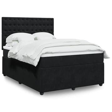 vidaXL Boxspring met matras fluweel zwart 140x200 cm, Verzenden