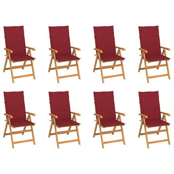 vidaXL Verstelbare klapstoelen met kussens, 8 stuks, massief, Verzenden