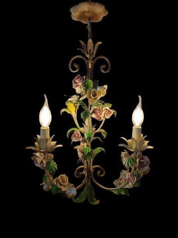 Plafondlamp - metaal / keramiek - bloemenkroonluchter