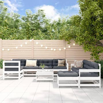 vidaXL 10-delige Loungeset met kussens massief hout wit, Verzenden, Loungeset