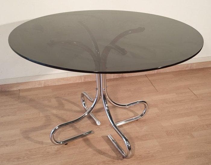 Table - Acier, Verre - Table dappoint en acier chromé avec, Antiquités & Art, Art | Objets design