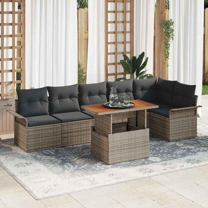 vidaXL Tuinbank Set met opslag 7 pcs Grijs Poly rattan, Jardin & Terrasse, Ensembles de jardin, Envoi