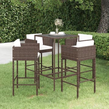 vidaXL 5-delige Tuinbarset met kussens poly rattan bruin, Verzenden