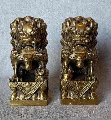 Statue, Foo Dogs (Zonder Minimumprijs) - 12.5 cm - Bronze