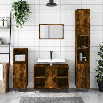 vidaXL Badkamerkast 30x30x100 cm bewerkt hout gerookt, Verzenden, Nieuw