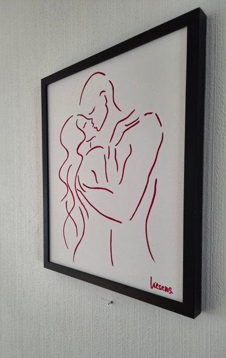 Liesens - One kiss from you(Handpainted on white canvas met, Antiquités & Art, Art | Peinture | Moderne