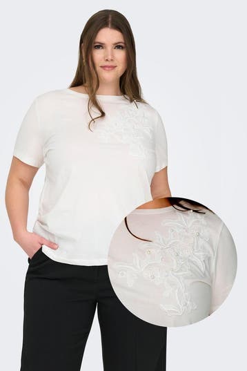ONLY eco T-shirt Broderie enL=50/52Maat 46/48 (XL) of groter, Verzenden