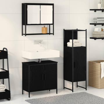 vidaXL Badkamermeubel Set met plank 3 pcs Zwart Bewerkt hout, Verzenden
