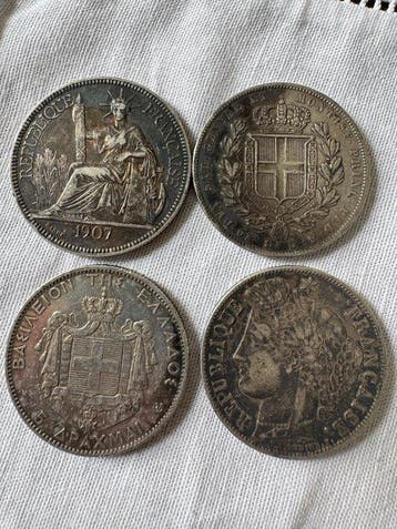 Frankrijk, Griekenland, Italië. Lot 4 monnaies argent, Postzegels en Munten
