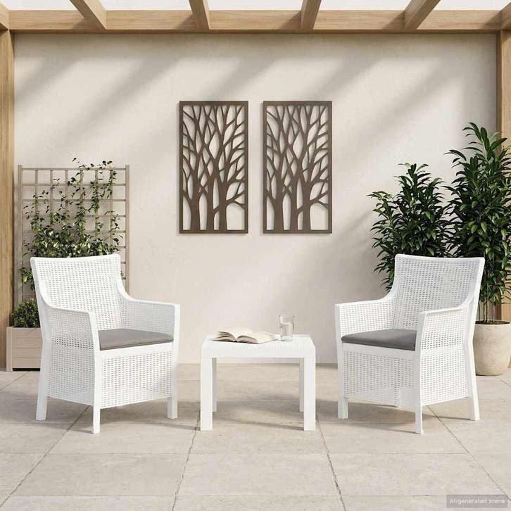 vidaXL Lounge Set met kussen 3 pcs Wit PP, Tuin en Terras, Tuinsets en Loungesets, Nieuw, Verzenden
