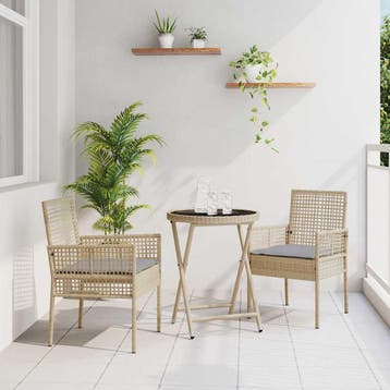 vidaXL Tuin Bistro Set 3 pcs Beige poly rattan, Verzenden