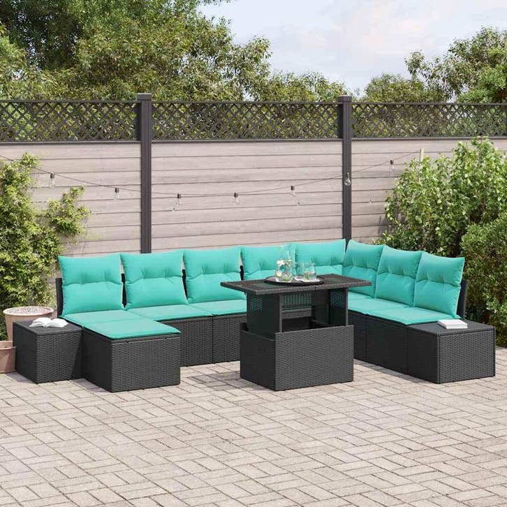 vidaXL Tuinbank Set 9 st Zwart poly rattan, Jardin & Terrasse, Ensembles de jardin, Envoi