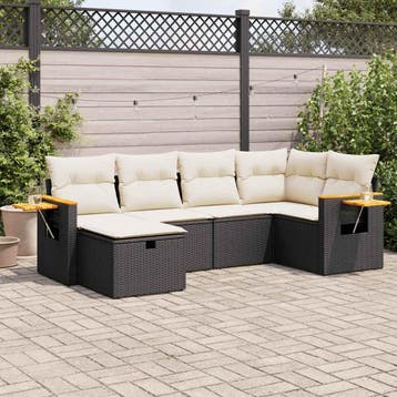 vidaXL 6-delige Loungeset met kussens poly rattan zwart, Verzenden, Loungeset