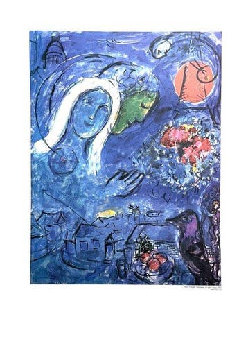 Marc Chagall (after) - Amoureux au Soleil Rouge - Offset