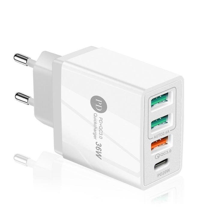 DrPhone HALO6 DELUXE - 20W 4 USB Poorten Snel Lader – USB-C, Telecommunicatie, Mobiele telefoons | Telefoon-opladers, Nieuw, Verzenden