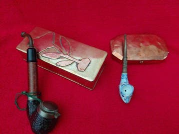 Sans prix de réserve - Pipe - Bois, Porcelaine, Laiton,